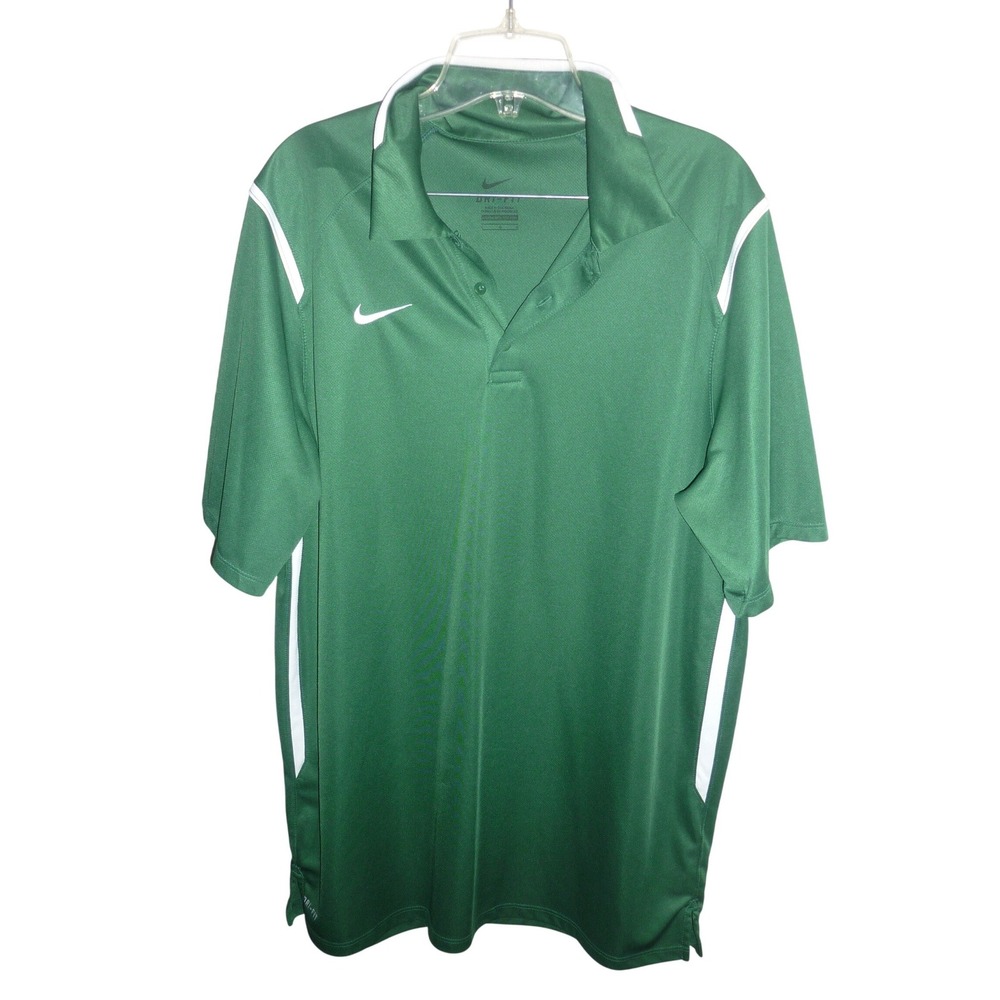 Nike Dri Fit Golf Polo Shirt Green White Mens Large Short Sleeve Athletic